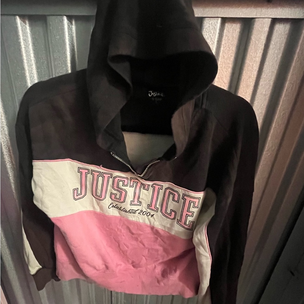 Justice Pink and Black Colorblock Hoodie